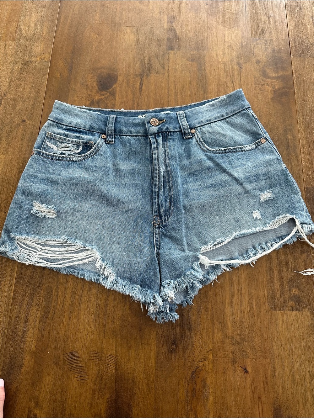 Rewash Light Blue Distressed High-Rise Denim Shorts
